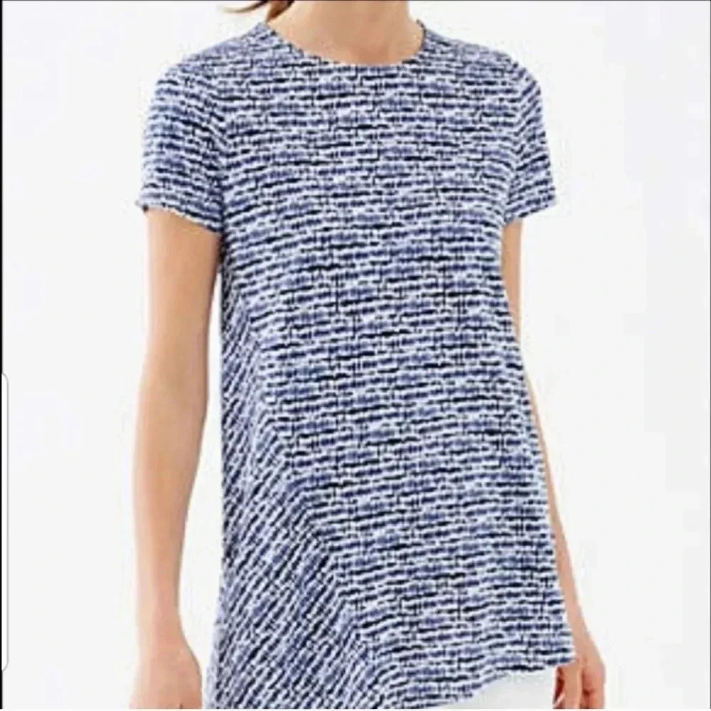 J.Jill blue & white seamed asymmetrical tee Linen & Rayon Blend Breathable SizeM